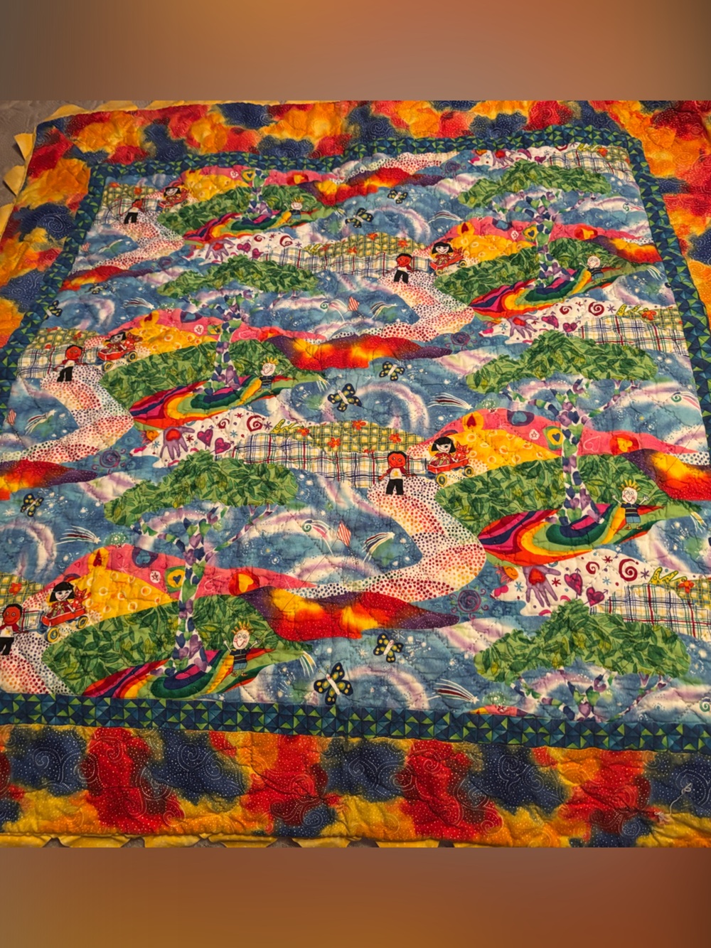 Quilt-Kids Vibrant Rainbow Handmade Throw-Multicolor Double sided 35” square